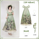 Withpuji Blooming Roses Green Set Lolita Dress