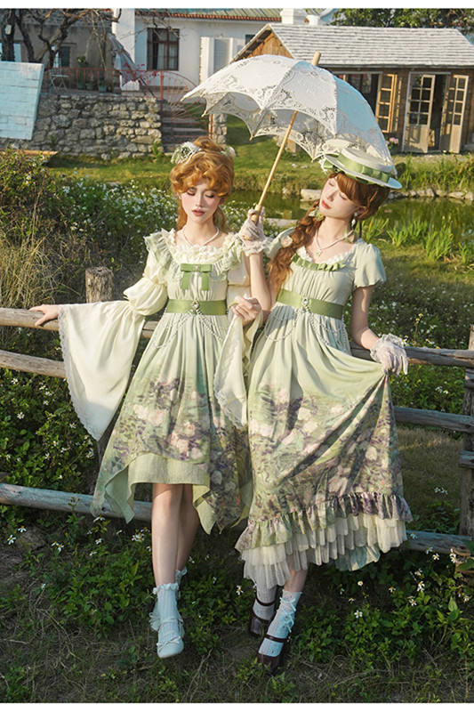 Withpuji Blooming Roses Green Set Lolita Dress