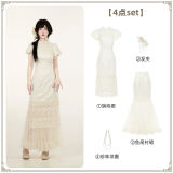 Withpuji Letter and Poetry Qi Lolita Dress Summer Apricot Set Dress