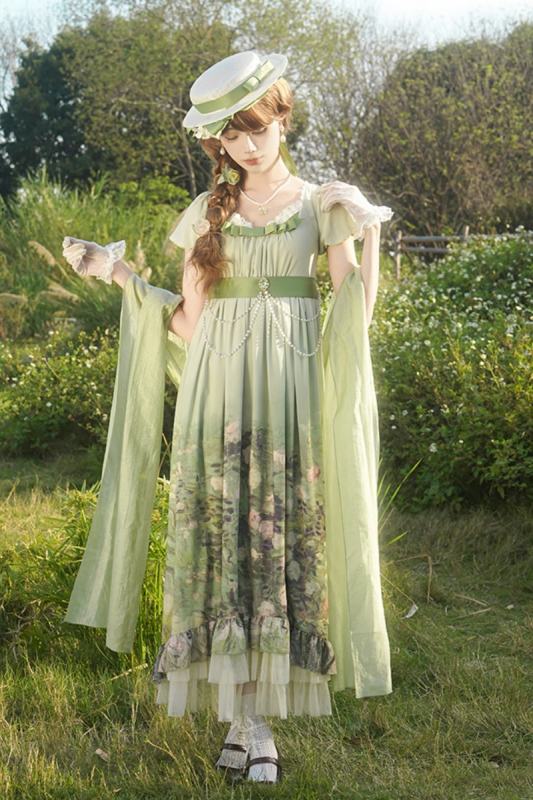 Withpuji Blooming Roses Green Set Lolita Dress