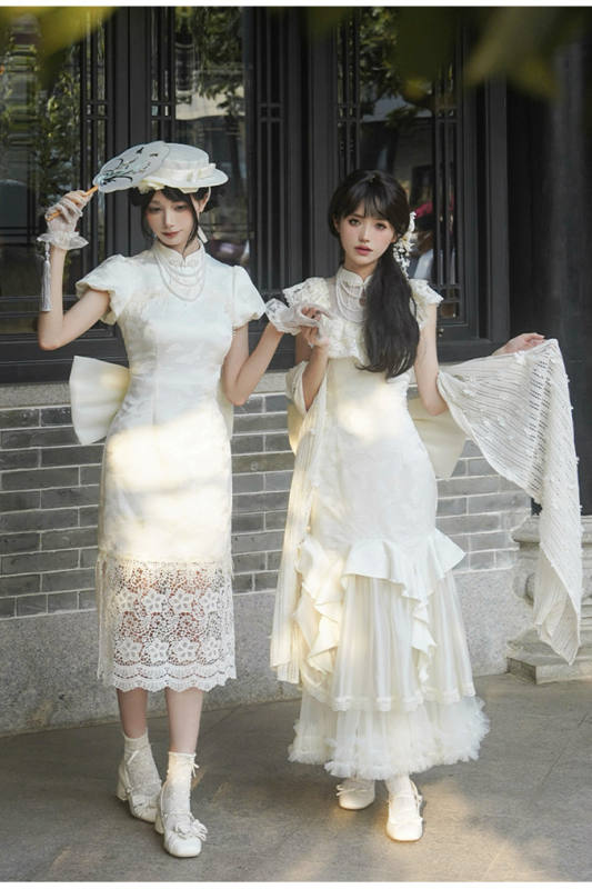 Withpuji Letter and Poetry Qi Lolita Dress Summer Apricot Set Dress