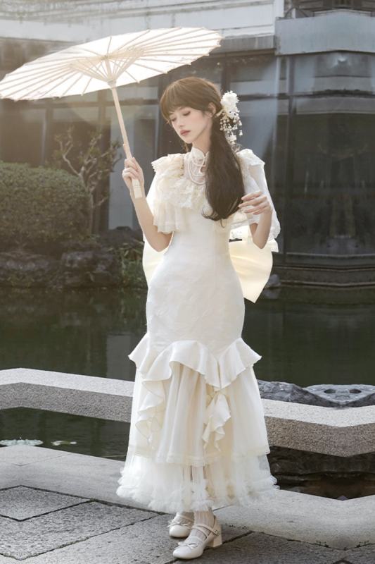 Withpuji Letter and Poetry Qi Lolita Dress Summer Apricot Set Dress