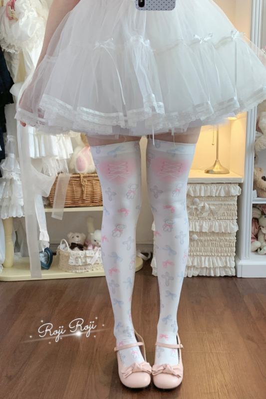 Roji Print Above Knees Summer Autumn White Lolita Socks