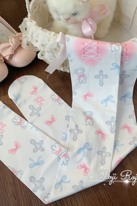 Roji Print Above Knees Summer Autumn White Lolita Socks
