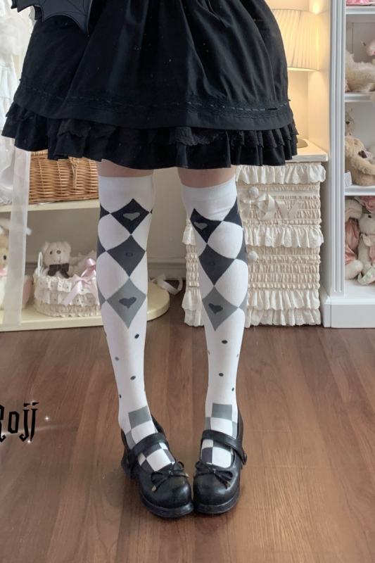 Roji Rhombus Above Knees White Lolita Socks
