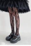 French Flowers Thin Black White Lolita Tights