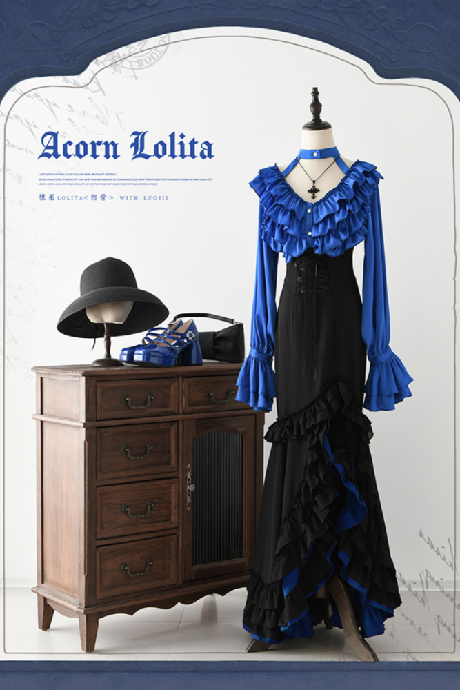Chilling Bone Gothic Blue Purple lace up Lolita Blouse