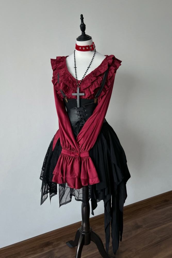 Chilling Bone Gothic Blue Purple lace up Lolita Blouse