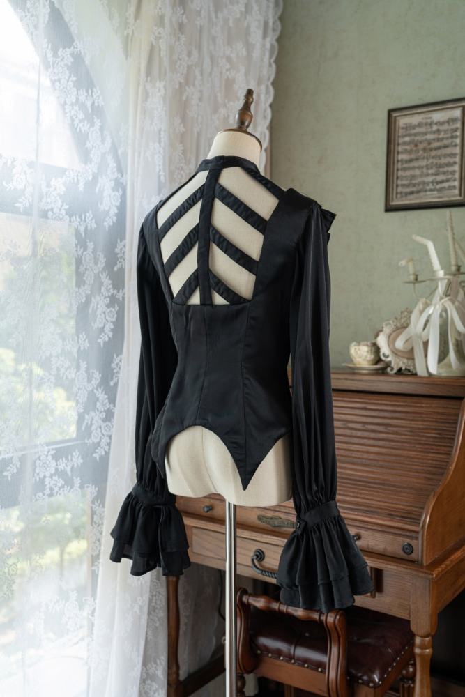 Chilling Bone Gothic Blue Purple lace up Lolita Blouse