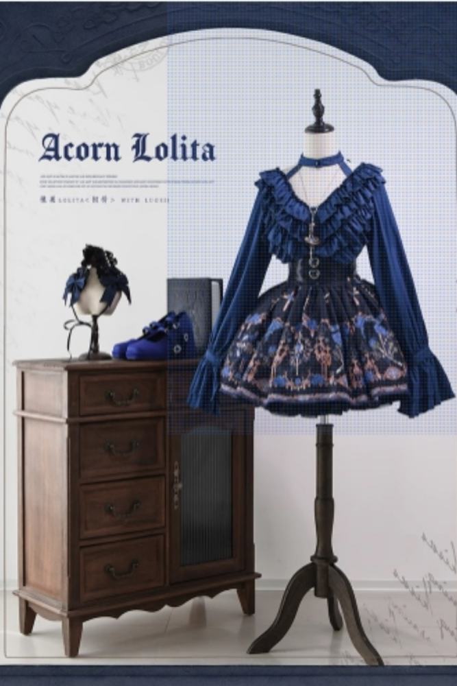 Chilling Bone Gothic Blue Purple lace up Lolita Blouse