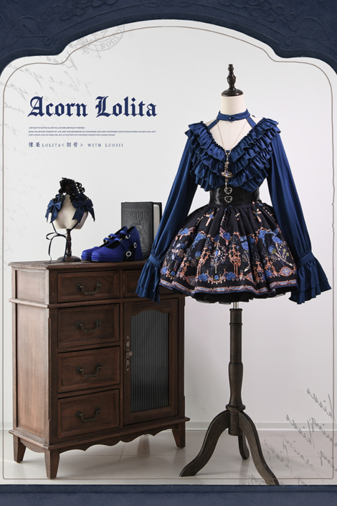 Chilling Bone Gothic Blue Purple lace up Lolita Blouse