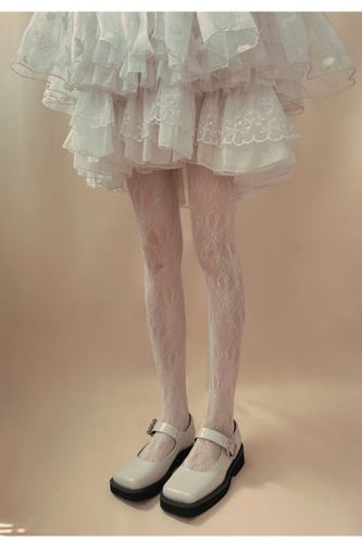 French Flowers Thin Black White Lolita Tights