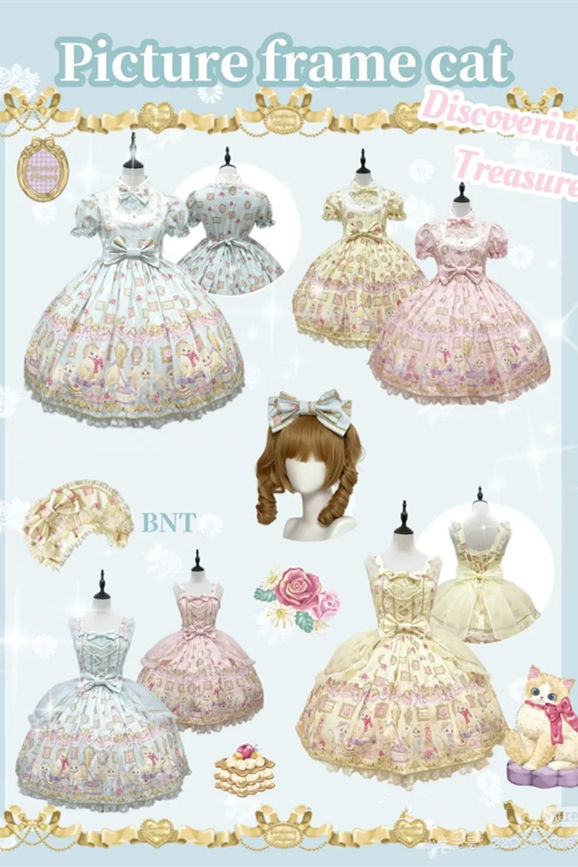 Discovering Treasure Picture Frame Cat Printed Lolita Dress