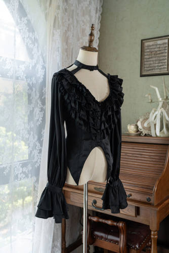 Chilling Bone Gothic Blue Purple lace up Lolita Blouse