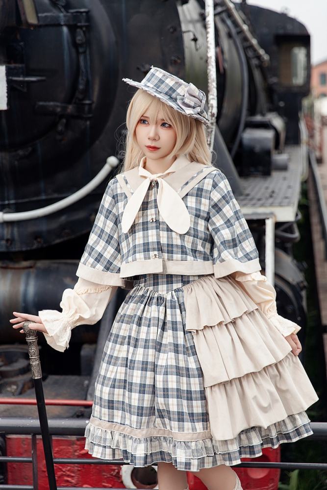 Infanta Morning Tune Brown Plaid High Waist Lolita Jumper Coat