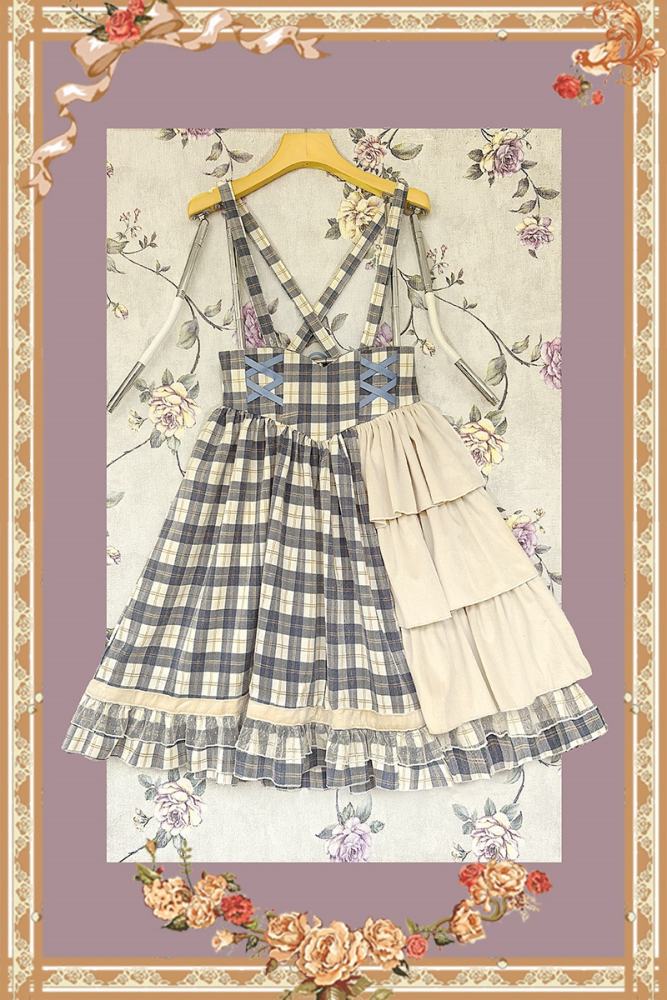 Infanta Morning Tune Brown Plaid High Waist Lolita Jumper Coat