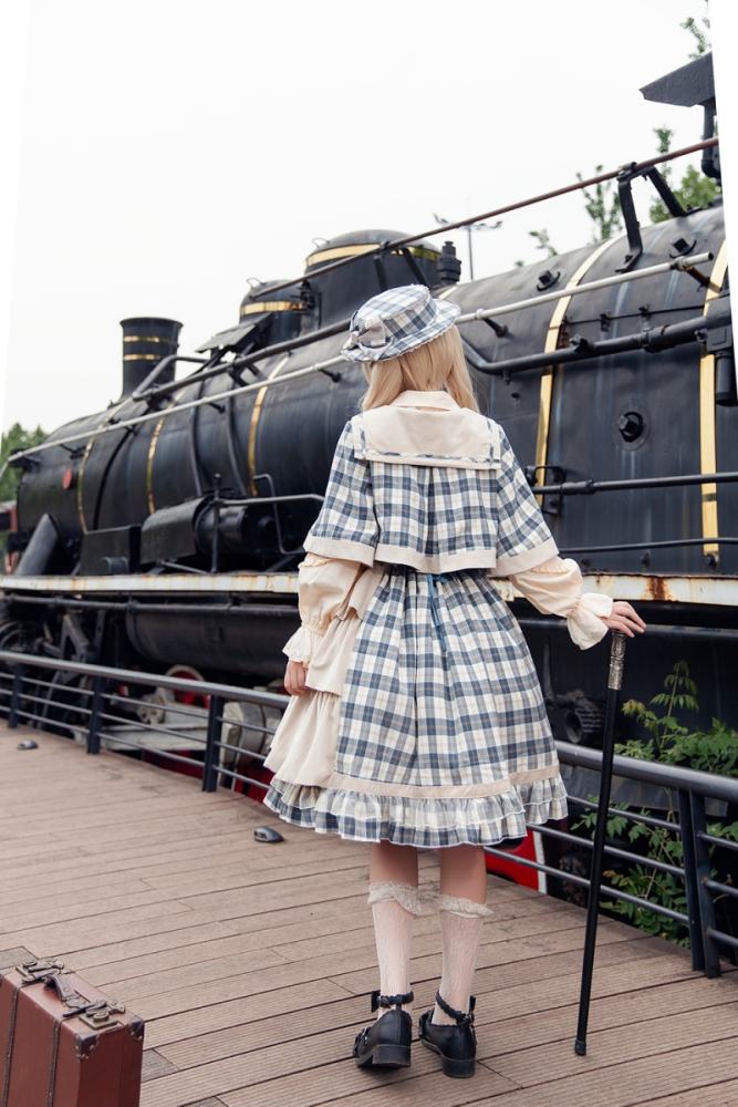 Infanta Morning Tune Brown Plaid High Waist Lolita Jumper Coat