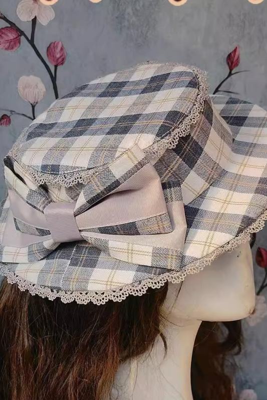 Infanta Morning Tune Blue Plaid Hat Lolita Accessories