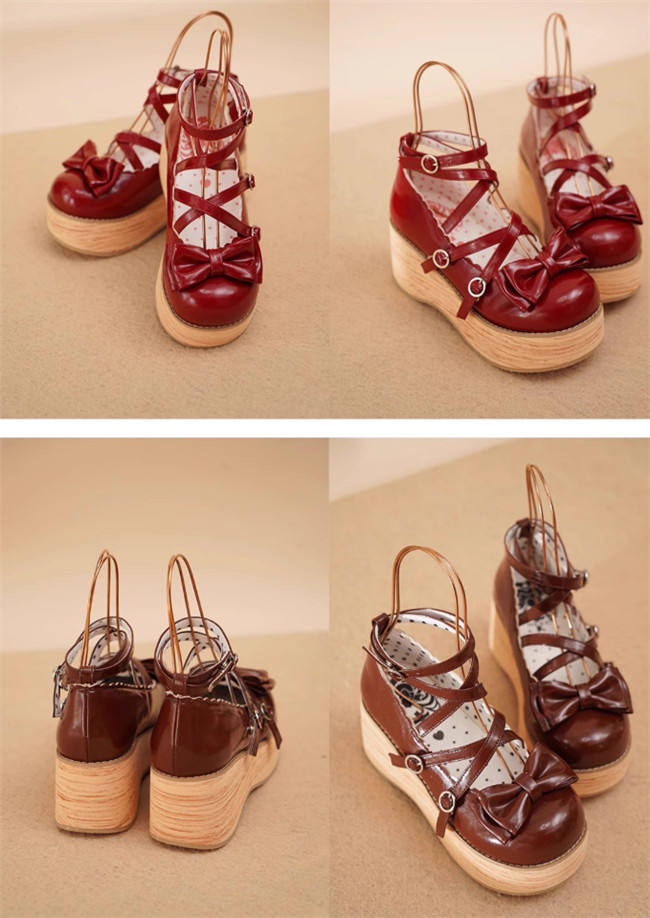 MODO Wood Grain High Platform Lolita Heels Shoes