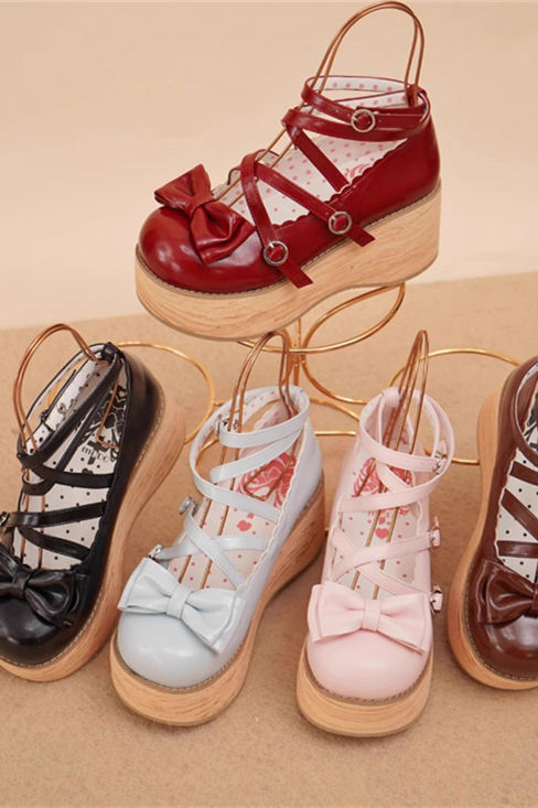 MODO Wood Grain High Platform Lolita Heels Shoes