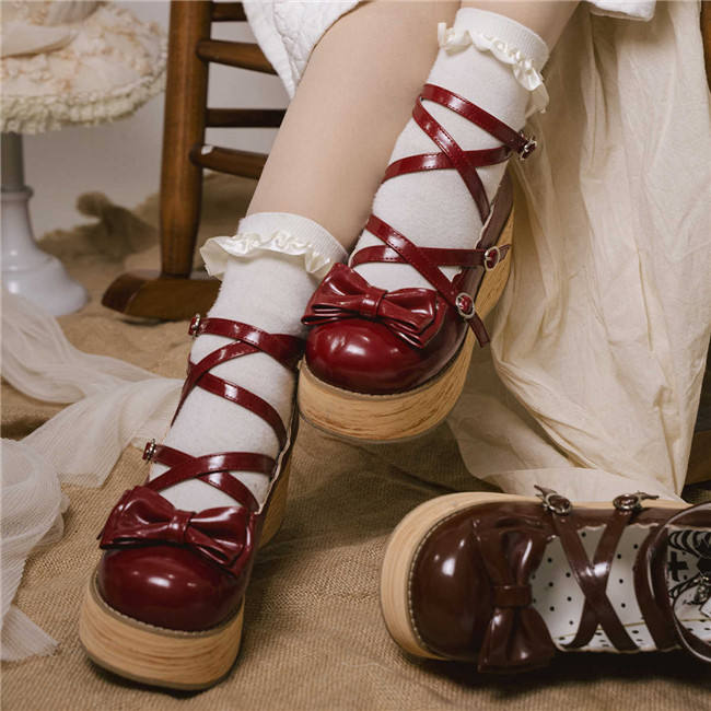 MODO Wood Grain High Platform Lolita Heels Shoes