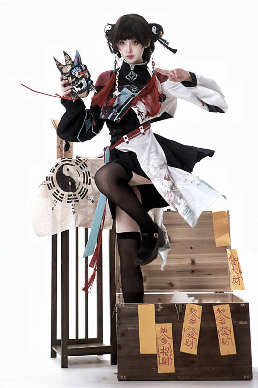 Walking with Demons Black Print Hanfu Style Lolita Skirt Set