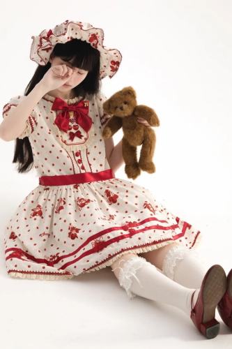 Dark Star Island Cherry Coat of Arms Red Dots Print Lolita OP JSK