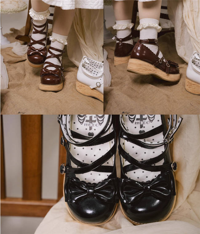 MODO Wood Grain High Platform Lolita Heels Shoes