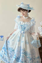 The Dream of Blue Porcelain Blue Print Lolita Straps Jumper