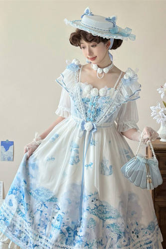 The Dream of Blue Porcelain Blue Print Lolita Straps Jumper