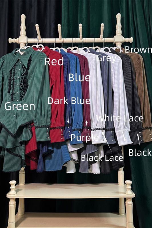 Little Dipper Red Short Long Sleeves Stripes Lolita Blouse