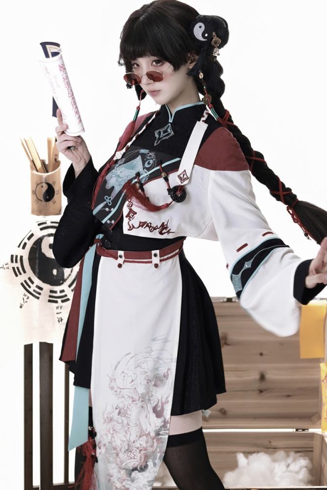 Walking with Demons Black Print Hanfu Style Lolita Skirt Set