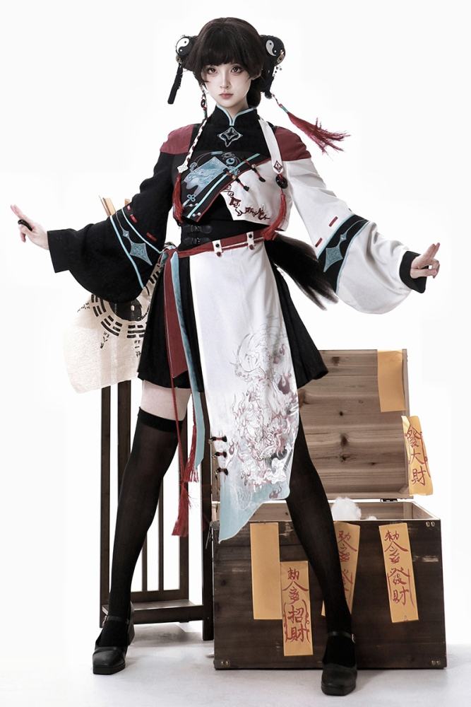 Walking with Demons Black Print Hanfu Style Lolita Skirt Set