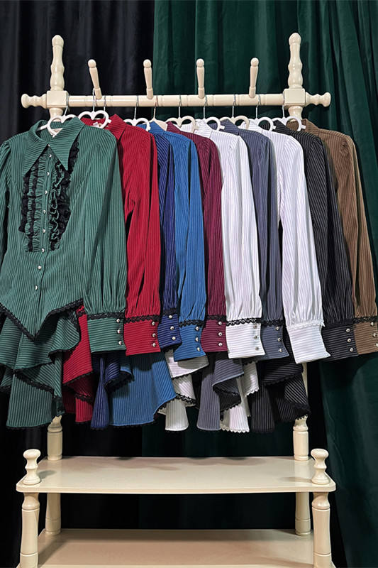 Little Dipper Red Short Long Sleeves Stripes Lolita Blouse