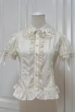 Retro Bow Lace White Short Sleeves Blouse