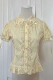 Retro Bow Lace White Short Sleeves Blouse