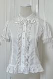 Retro Bow Lace White Short Sleeves Blouse