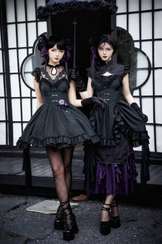 Withpuji The Whirling Qi Lolita Dress Black Lolita JSK Set