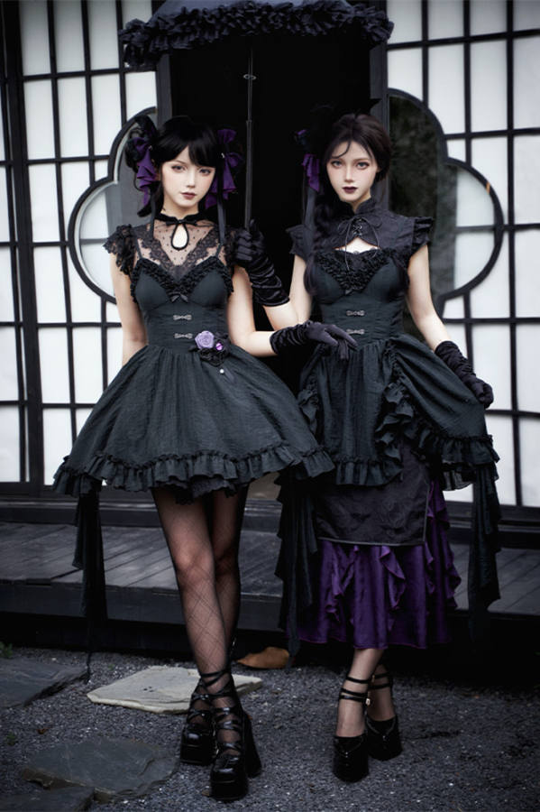 Withpuji The Whirling Qi Lolita Dress Black Lolita JSK Set