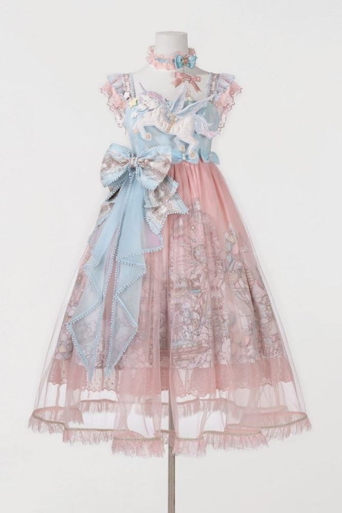 The Amusement Park in the Sky Pink Print Lolita Jumper