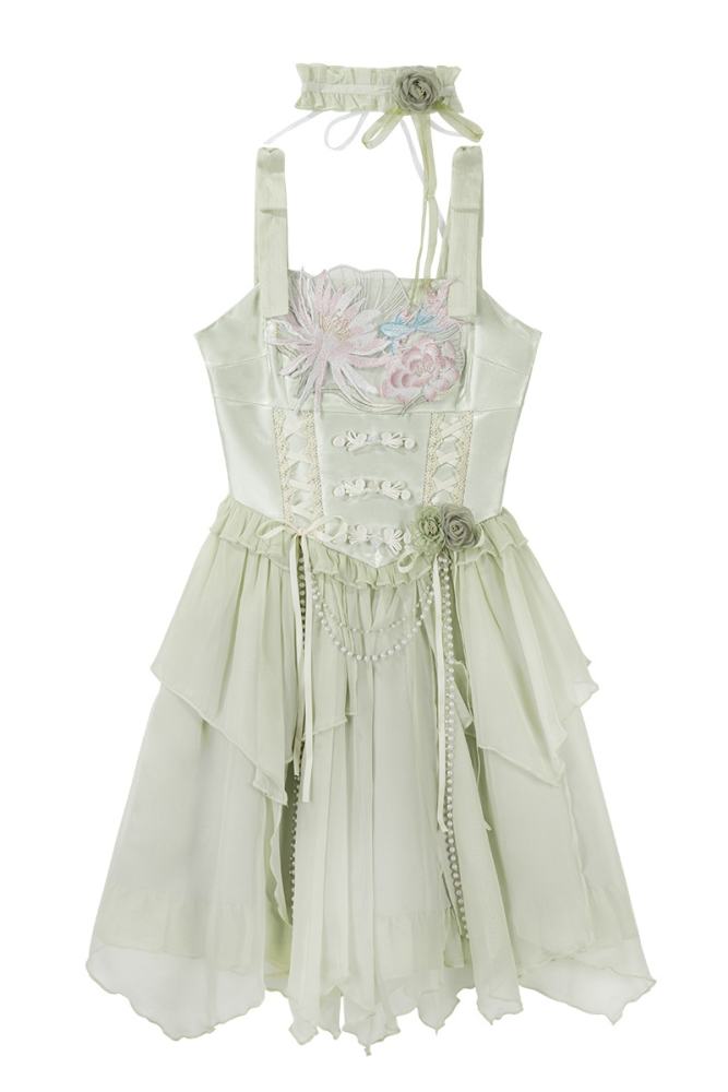 Tsinghua Dew Hanfu Style Green Jumper Lolita Set