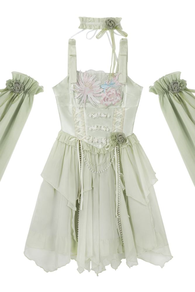 Tsinghua Dew Hanfu Style Green Jumper Lolita Set