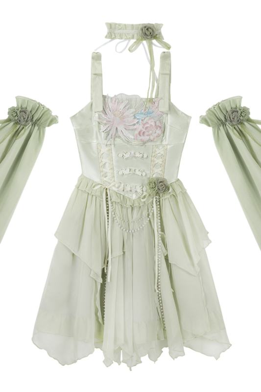 Tsinghua Dew Hanfu Style Green Jumper Lolita Set