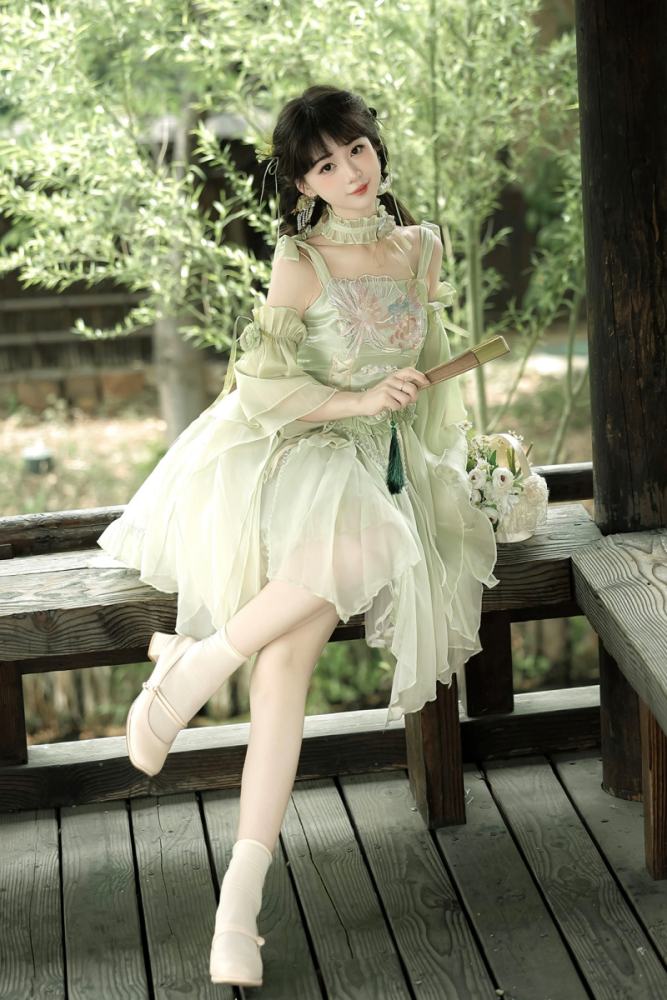 Tsinghua Dew Hanfu Style Green Jumper Lolita Set