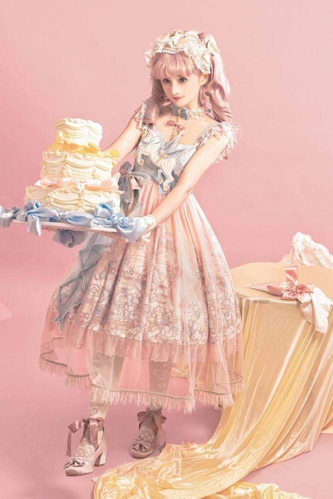 The Amusement Park in the Sky Pink Print Lolita Jumper
