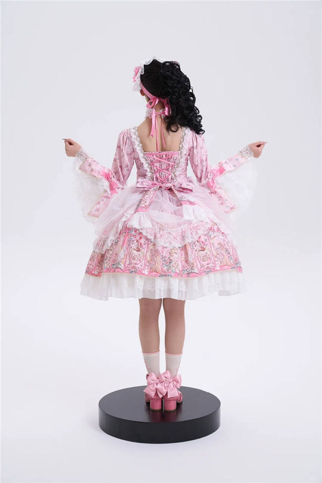 Romantic Rose Puff Sleeves Pink OP Lolita Set