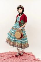 Antique Strawberries Print Red Sweater Lolita Beige Skirt