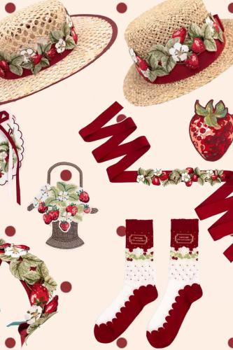 Antique Strawberries Red Belt Lolita Accessories