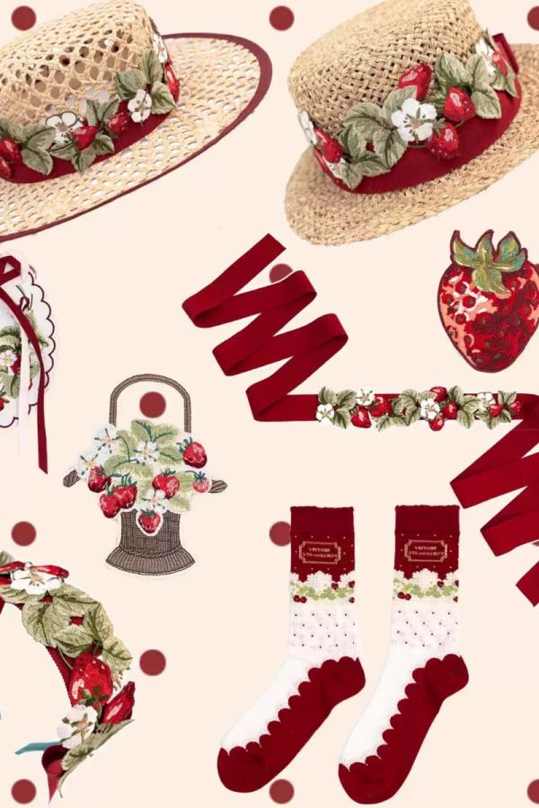 Antique Strawberries Red Belt Lolita Accessories