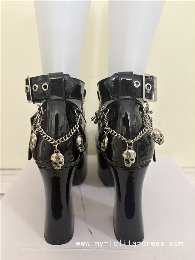 Black Shiny High Platform Punk Lolita Shoes $57.99-Princess
